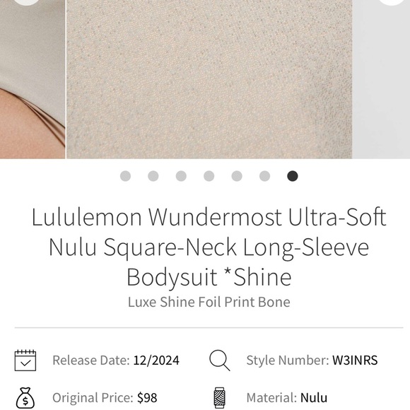 Lululemon NWT Wundermost Ultra-Soft Nulu SquareNeck Long-Sleeve Bodysuit Shine! - Picture 3 of 3